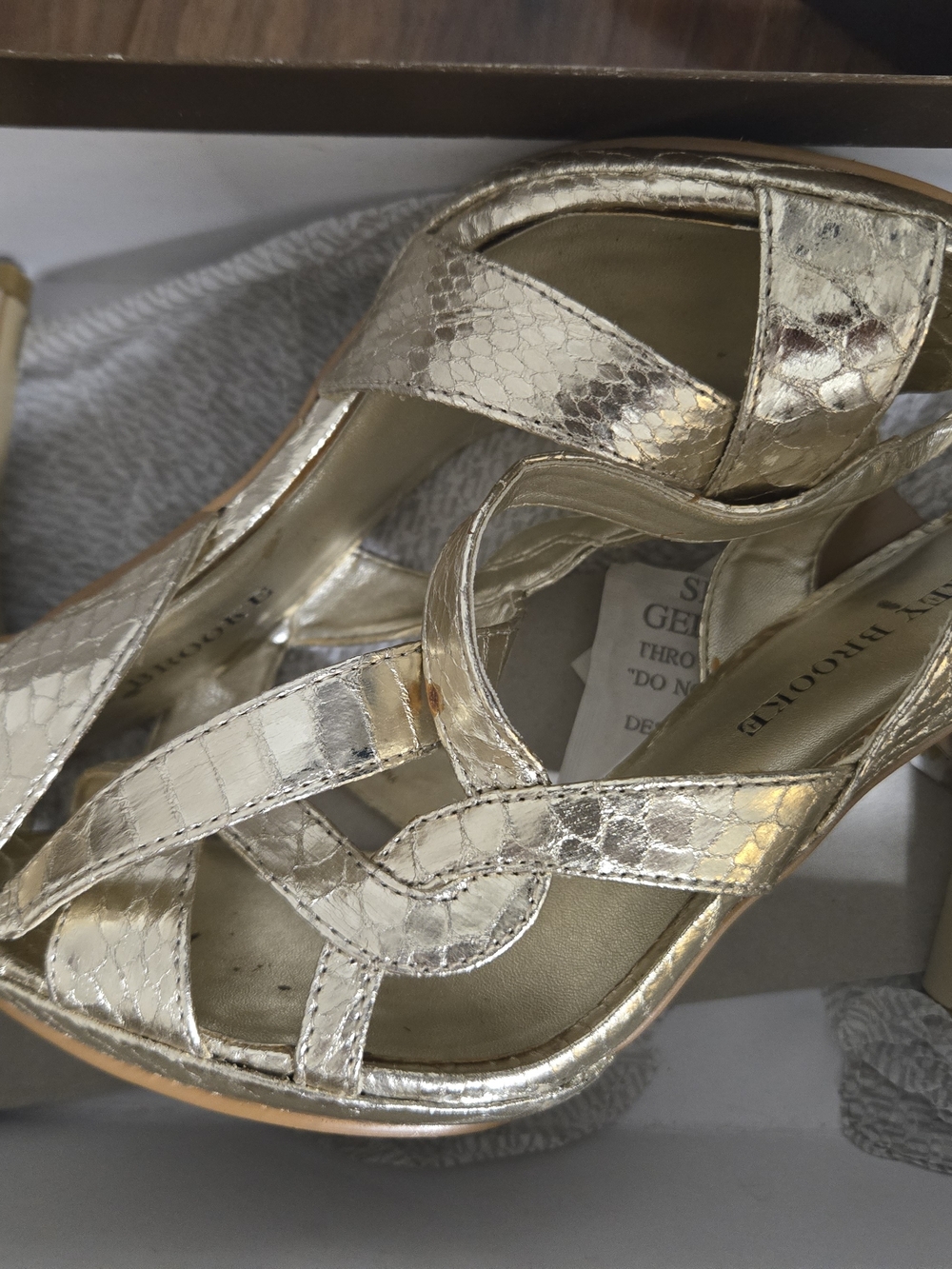 Audrey Brooke Metallic Gold Crisscross Sandals